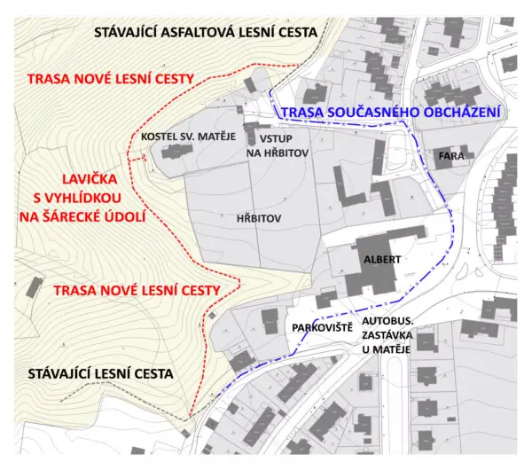 Propojení lesních cest za kostelem sv. Matěje