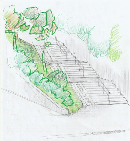 Nové schody na Hanspaulku z křižovatky Vostrovská/Horoměřická