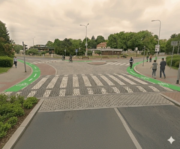 Zbudování vyvýšené křižovatky a polidštění veřejného prostoru na Babě u Matěje
