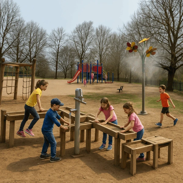 Vodní prvek a pítko na dětském hřišti K Červenému Vrchu Vokovice