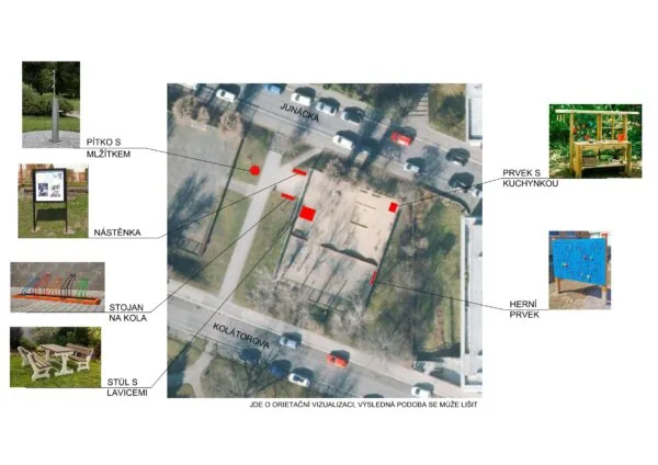 Doplnění hřiště Junácká o pítko, komunitní zázemí a nové prvky