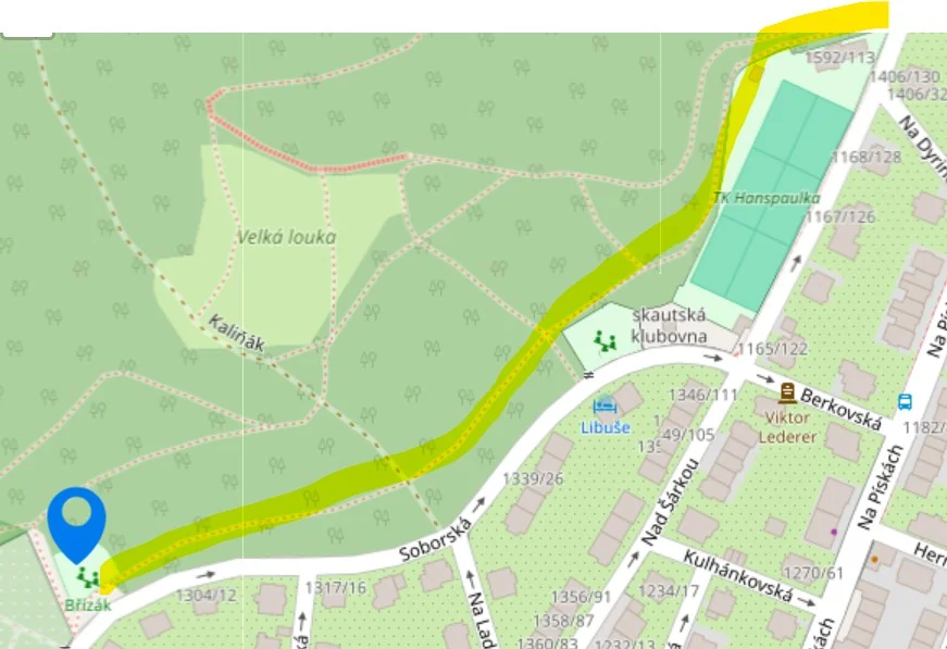 Osvětlení „venčící stezky“ za ulicí Soborská (Hanspaulka). Od Břízáku k tenisu.